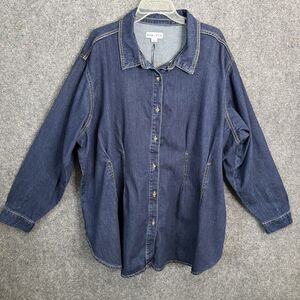 AVA & VIV Long Sleeve Denim Shacket Shirt Fitted Women 3X Dark Wash Button Darts